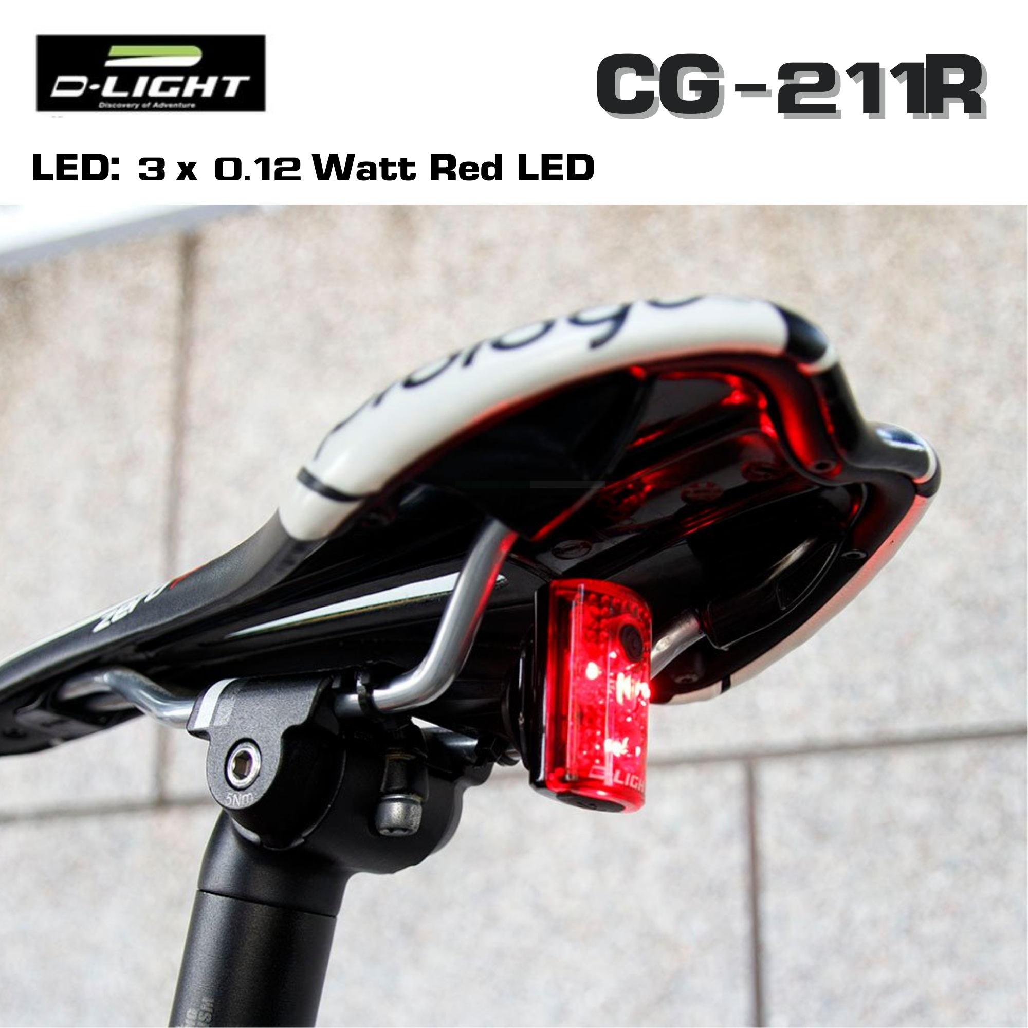 ไฟท้ายจักรยาน D-LIGHT CG-211R (งานไต้หวัน) USB