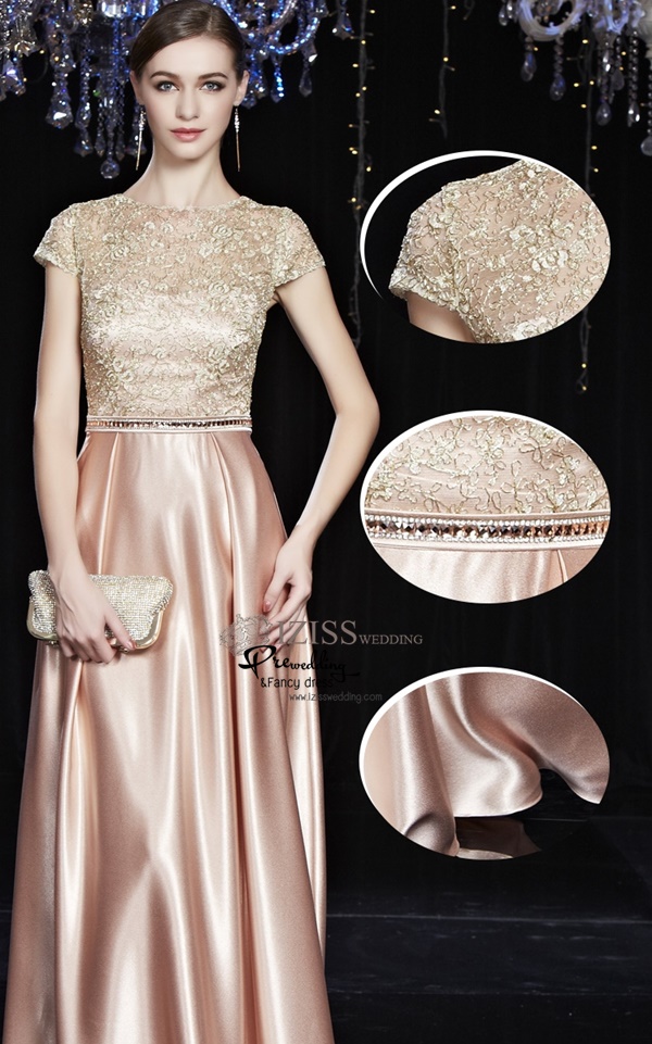 T015**พรีออเดอร์เดรสสีแชมเปญอมส้ม สีม่วง สีแดง **ชุดราตรียาวสีแชมเปญอมส้ม แขนสั้น เล่นดีเทลซีทรูช่วงอกและแขน ตัวเสื้อช่วงบนใช้ผ้าโปร่งปักดิ้นทองลายดอกไม้ แถบเพชรสี่เหลี่ยมตกแต่งเป็นเข็มขัดสวยหรู ตัดต่อกระโปรงผ้าสีพื้นทรงปล่อย ใส่สบาย งานเกรดพรีเมี่ยม ไฮโซ