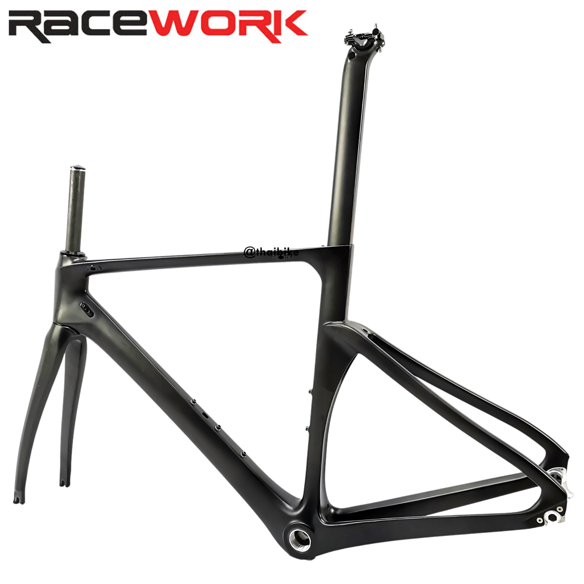 คาร์บอนแท้ เฟรมจักรยานเสือหมอบคาร์บอน RACEWORK สีดำ มีขนาด 44 47 49 51 แถมฟรี ตะเกียบ หลักอาน ถ้วยคอ สตาร์นัท