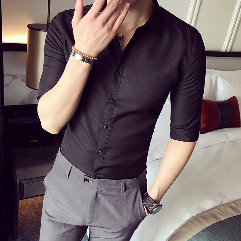 พร้อมส่ง เสื้อเซิ้ต สีดำ แขน3ส่วน เสื้อเซิ้ตผู้ชายแฟชั่น