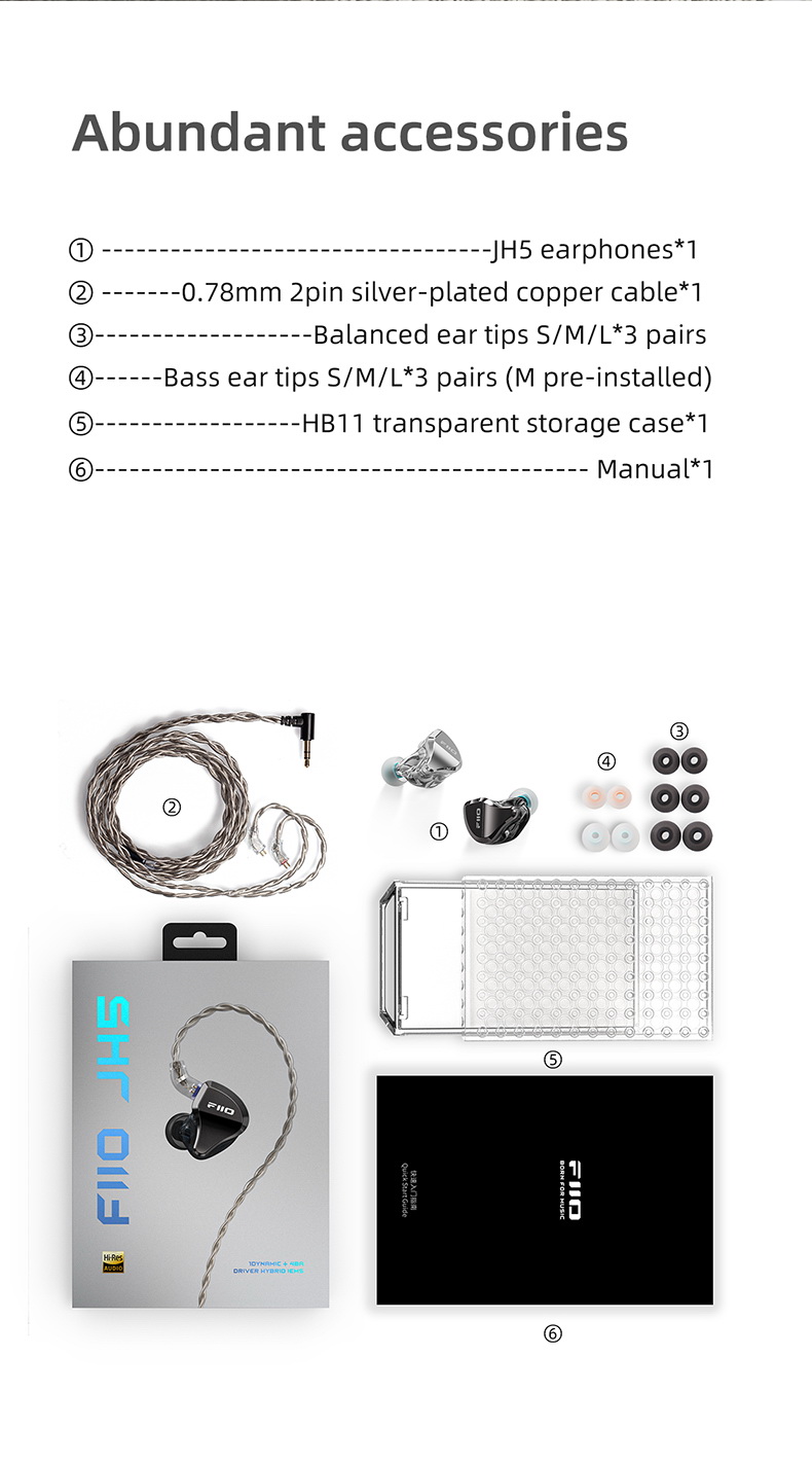 FiiO Jade Audio JH5 หูฟัง IEMs Hybrid 5 ไดรเวอร์ 1DA+4BA รองรับ Hi-Res ประกันศูนย์ไทย