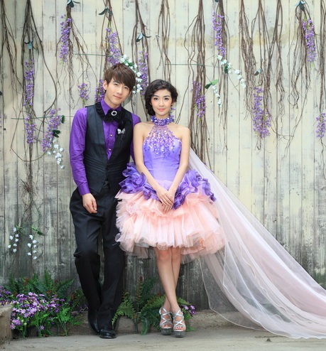 PW205 - Pre order ชุดคู่ถ่ายพรีเวดดิ้ง (prewedding dress) & ชุดแต่งงานแฟนซี (Fancy wedding dress)ชายหญิง "ธีมสีม่วง-ดำ"