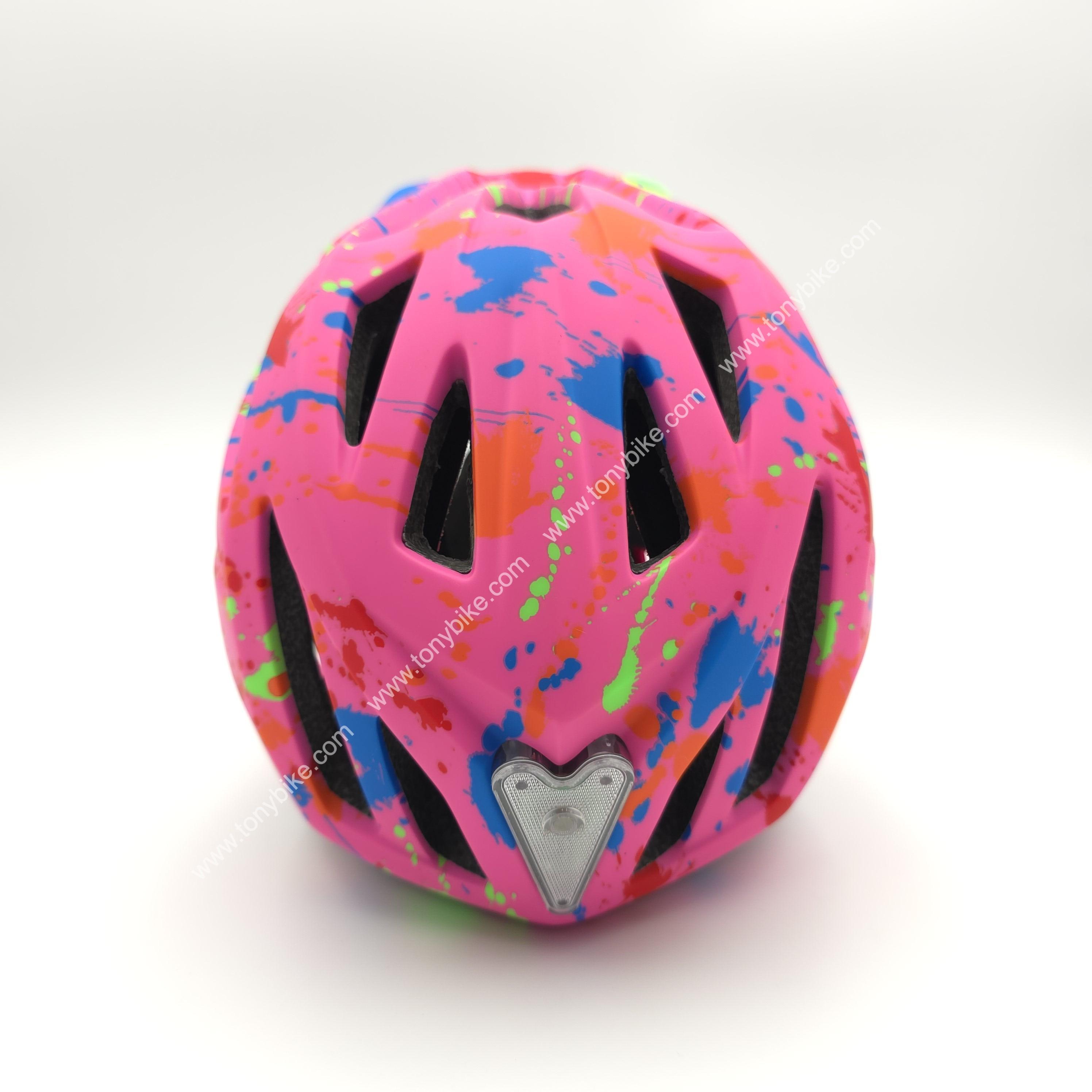 หมวกจักรยานเด็ก เต็มใบ สีชมพู ลายเพ้นท์สี 46-53 ซม.