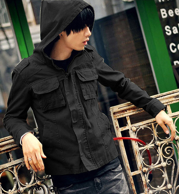 พร้อมส่ง เสื้อแจ็คเก็ตผู้ชาย สีดำ มีฮู้ด เท่ห์มากๆ