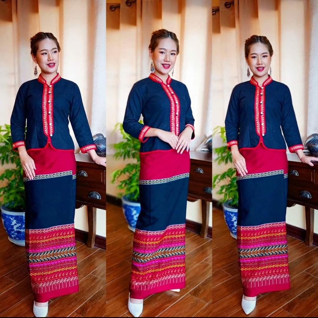 เสื้อผ้าไทยสีกรมท่าเดินเทป #เสื้อผ้าฝ้ายสีกรมท่าคอจีน เสื้อ #เสื้อทำงานผ้าไทยสีกรมท่าคอจีน #เสื้อผ้าฝ้ายสกรมท่าแขนสามส่วนแต่งกุ้นเทป