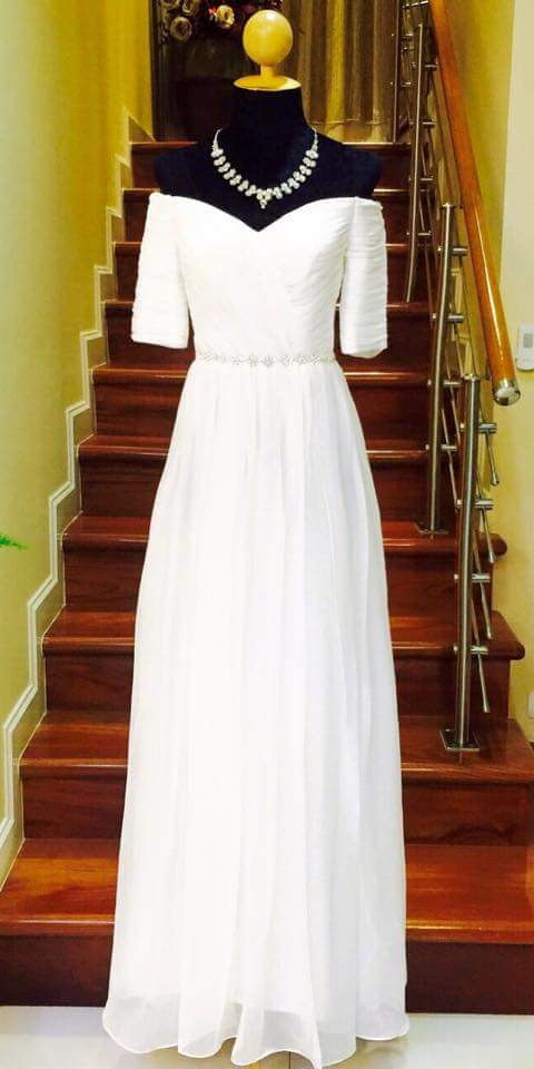 ชุดออกงาน ชุดราตรี เพื่อนเจ้าสาว เดรสไปงาน แบบมีแขนน่ารักสไตนเกาหลี