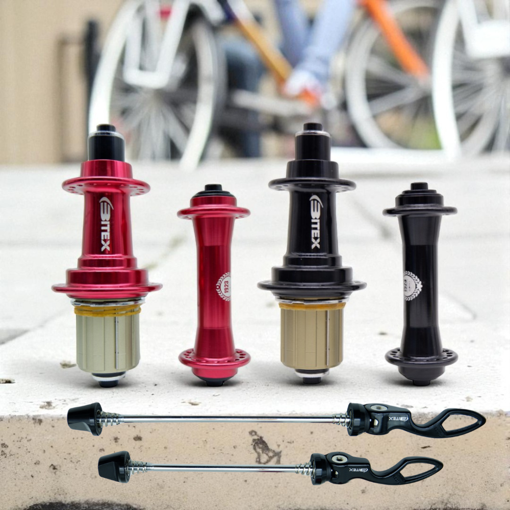ดุมจักรยานเสือหมอบ Bitex RAF10 (หน้า) / RAR12 (หลัง), J‑Bend, แบริ่ง 4 ตลับ, รองรับ Shimano 10/11s, Campagnolo, SRAM
