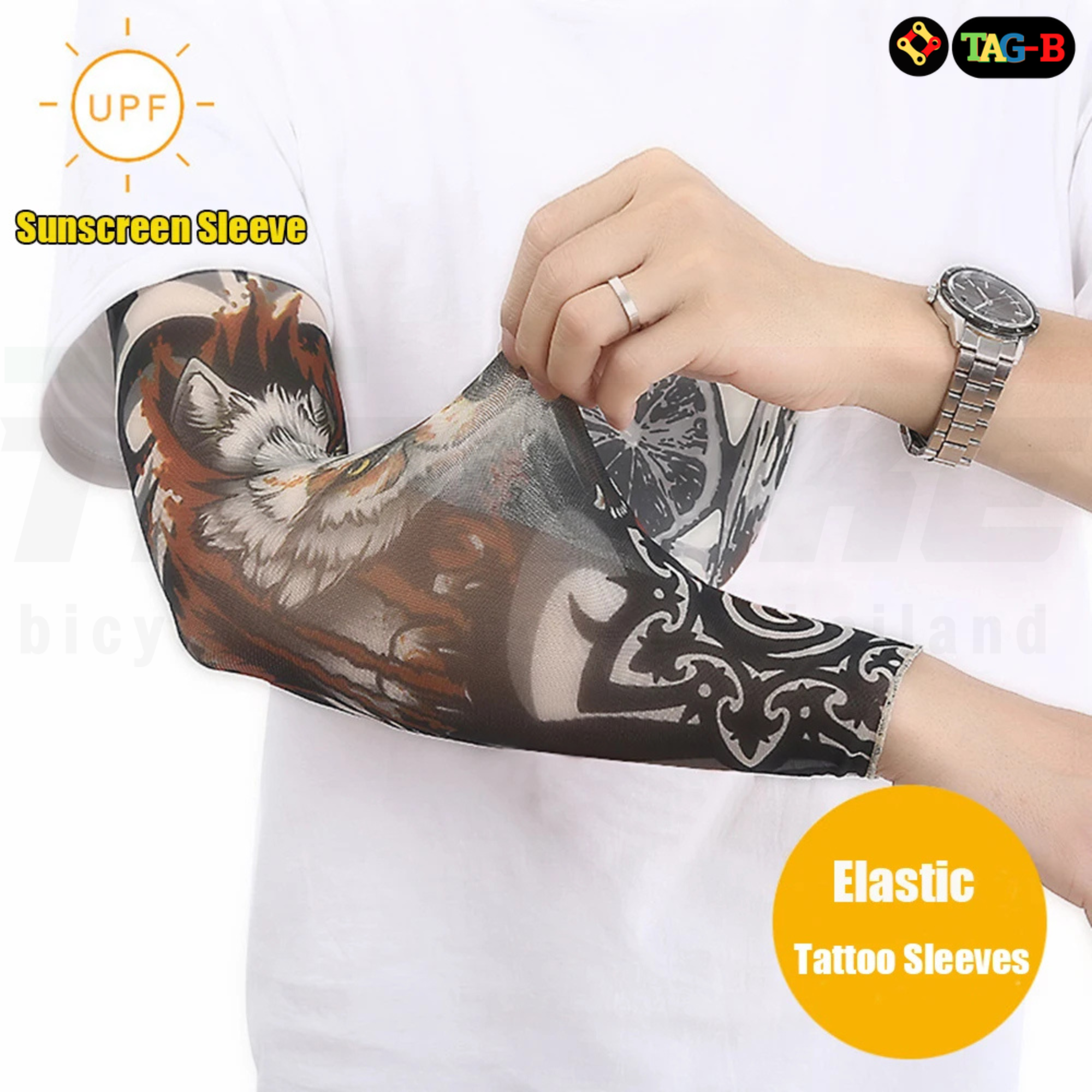 ปลอกแขน ลายสัก ลาย Tattoo ป้องกันแดดและรังสียูวี สำหรับปั่นจักรยาน