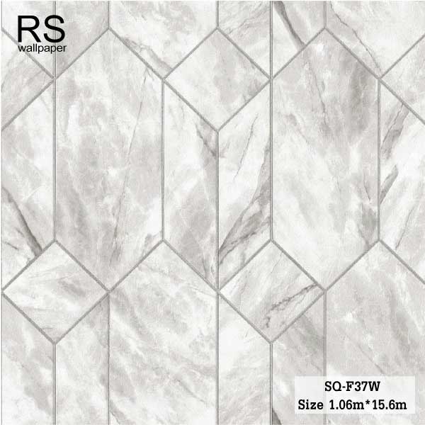 วอลเปเปอร์ ลายหินอ่อนสี เทาอมน้ำตาลอ่อน ใส่เส้นตัดขอบสีเงิน SQ-F37W
