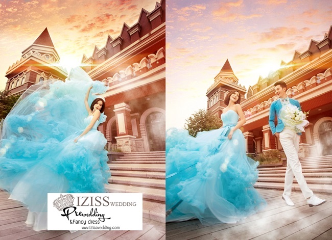 PW094 - **พรีออเดอร์เฉพาะชุดผู้หญิง** ชุดคู่ถ่ายพรีเวดดิ้ง (prewedding dress) & ชุดแต่งงานแฟนซี (Fancy wedding dress)ชายหญิง "ธีมสีฟ้า"