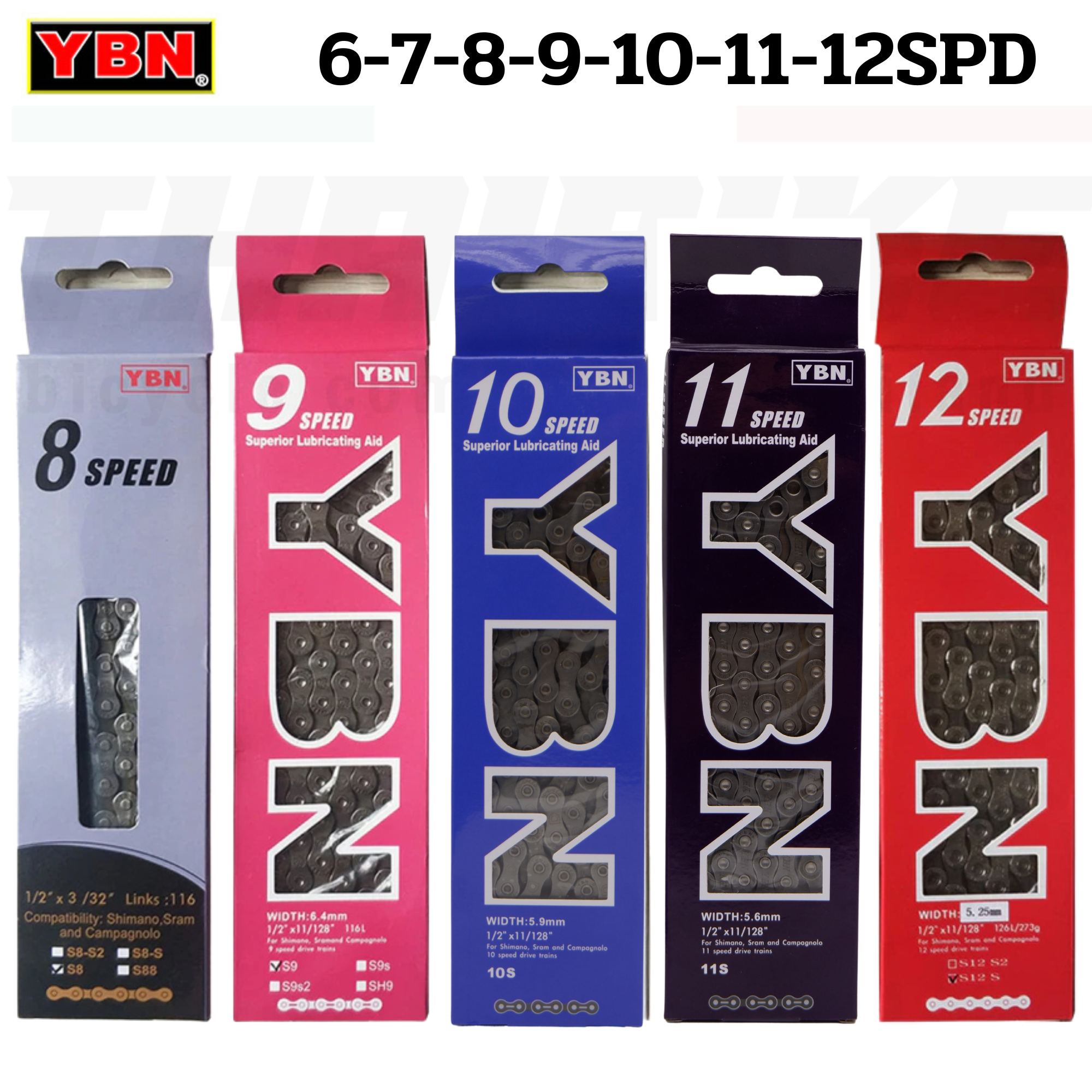 โซ่จักรยานเสือหมอบ เสือภูเขา YBN 6-7-8-9-10-11-12SPD ยี่ห้อ YBN มีกล่อง