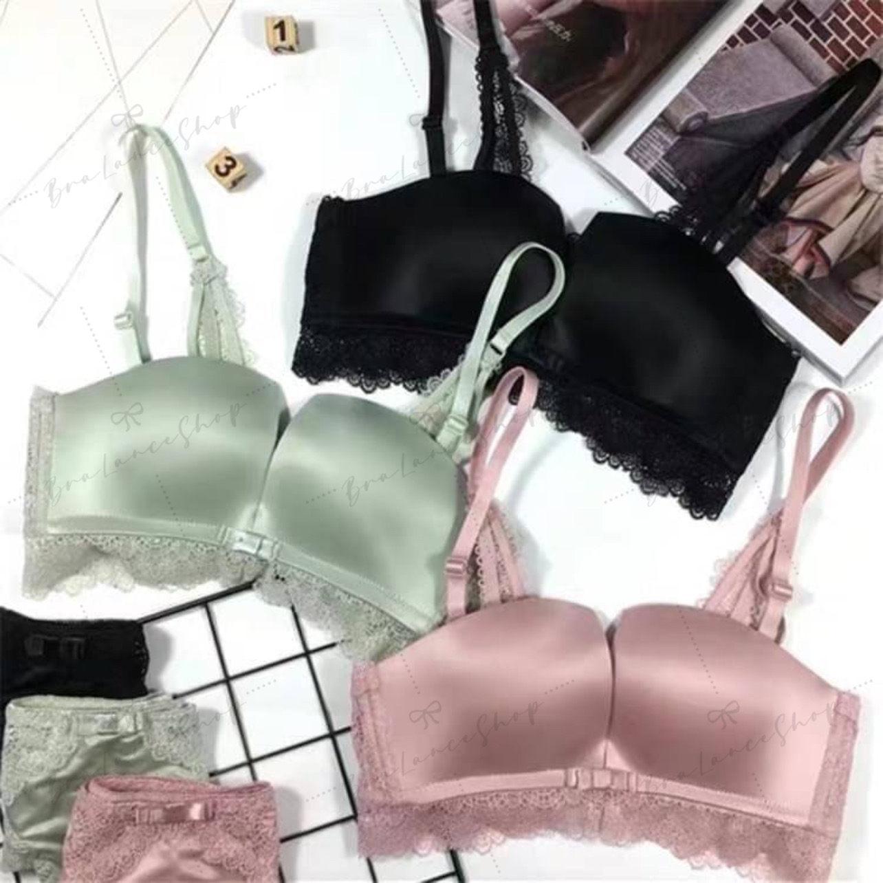 BLS✿0390 ชุดชั้นในลูกไม้ สไตล์เกาะอกไร้โครง