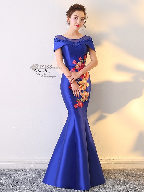 PW610- **พรีออเดอร์**ชุดกี่เพ้ายาว ชุดยกน้ำชา ชุดถ่ายพรีเวดดิ้ง (prewedding dress) & ชุดแต่งงานแฟนซี (Fancy wedding dress) "ธีมสีน้ำเงิน"