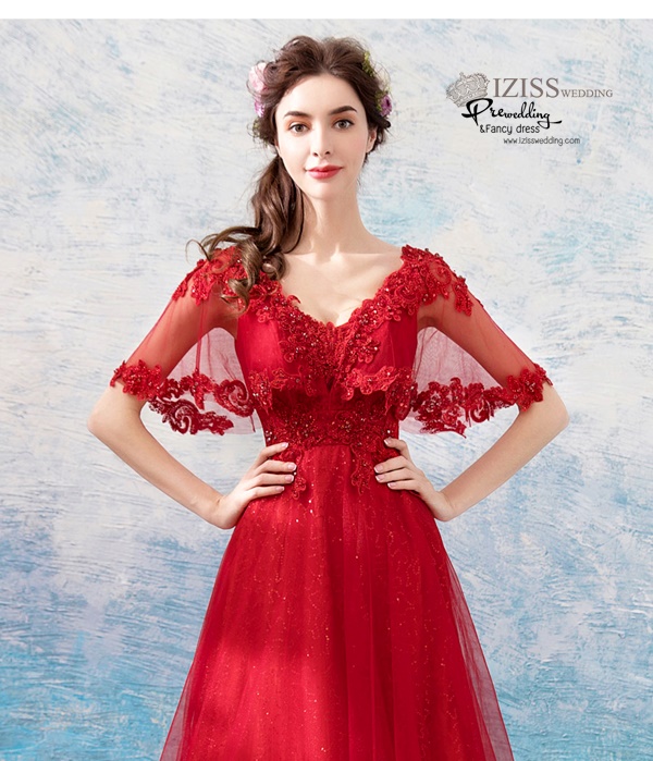 DL068 - **พรีออเดอร์** ชุดราตรี เดรสยาวออกงาน (Night party dresses) ชุดไปงานแต่งงานสวยๆ "ธีมสีแดงแต่งดอก 3D"