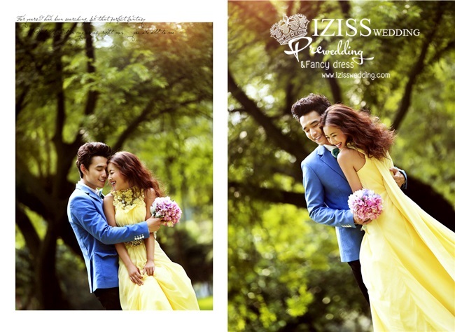 PW209 - Pre order ชุดคู่ถ่ายพรีเวดดิ้ง (prewedding dress) & ชุดแต่งงานแฟนซี (Fancy wedding dress)ชายหญิง "ธีมสีเหลือง-น้ำเงิน"