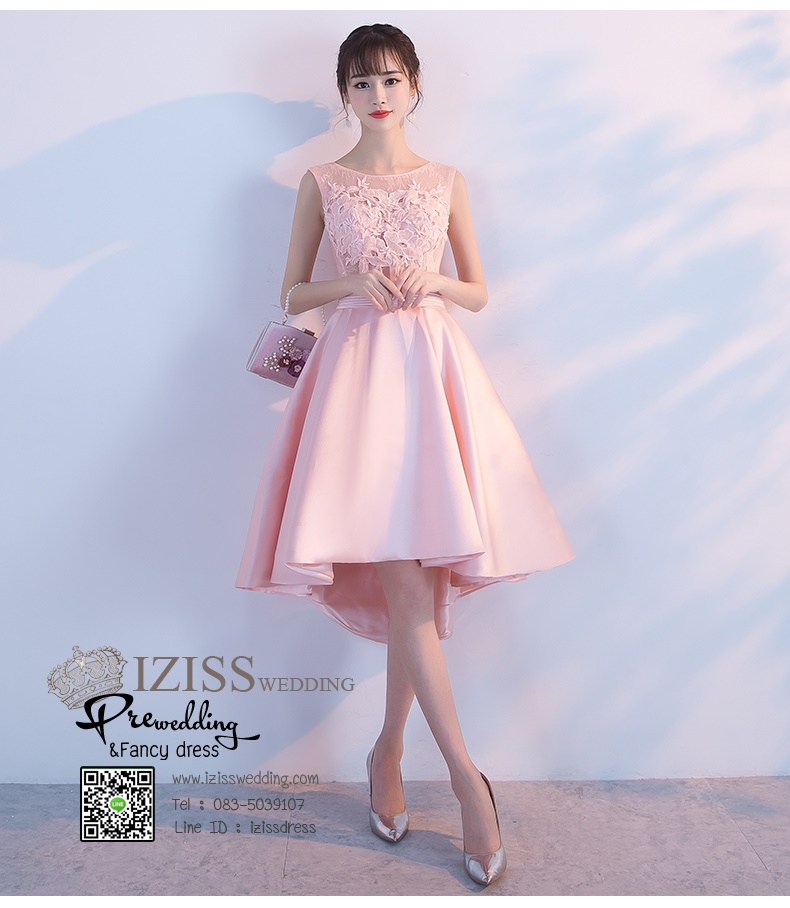 DS028 - **Pre order** ชุดราตรี เดรสสั้นออกงาน (short dresses) ชุดไปงานแต่งงานสวยๆ "ธีมชมพู"