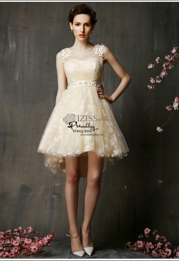 ฺBM0111 - พรีออเดอร์ ชุดเพื่อนเจ้าสาวราตรีสั้นสีครีม น่ารักมากๆค่ะ