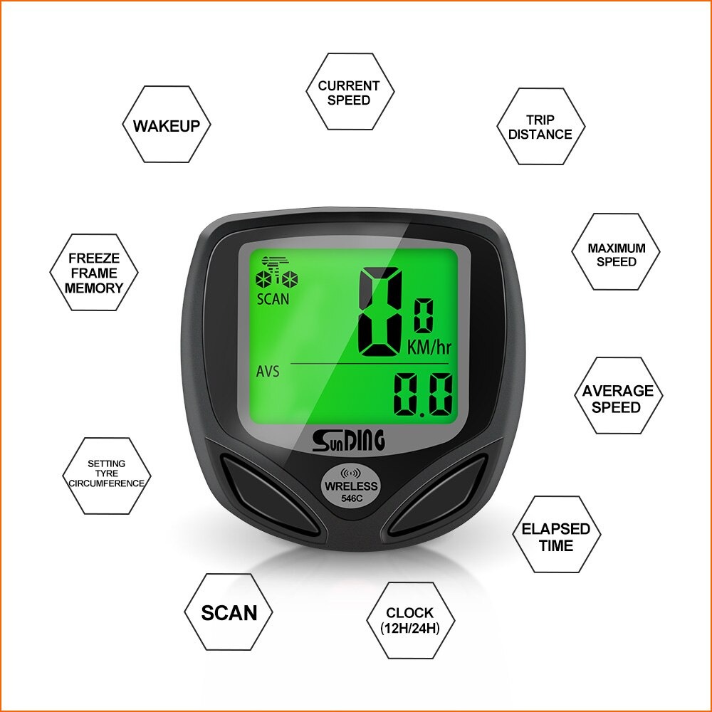 ไมล์จักรยานไร้สาย SUNDING SD546C แบบมีไฟ