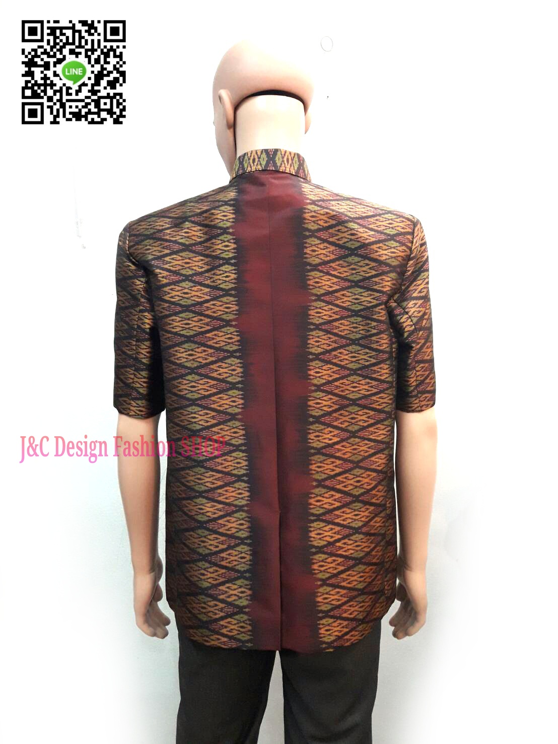 เสื้อสูทชายไหมแท้มัดหมี่ตีนแดง100% เสื้อสูทชายไหมแท้100% สูทผ้าไทยชาย ซาฟารีผ้าไหมชาย สูทผ้าไหมมัดหมี่แท้สีแดงเลือดนกทอมือ5 สี