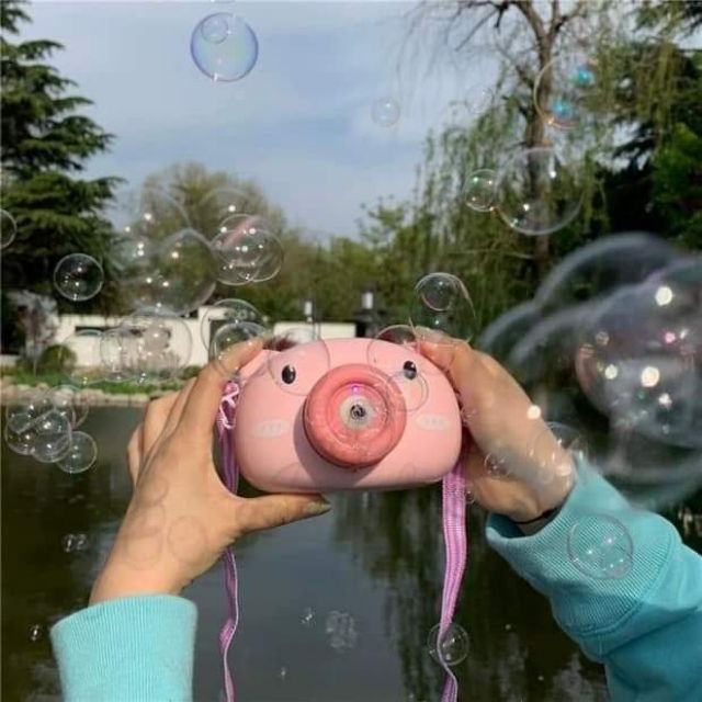 ที่เป่าฟอง หมูชมพู เป่าฟองหมู คล้องคอ