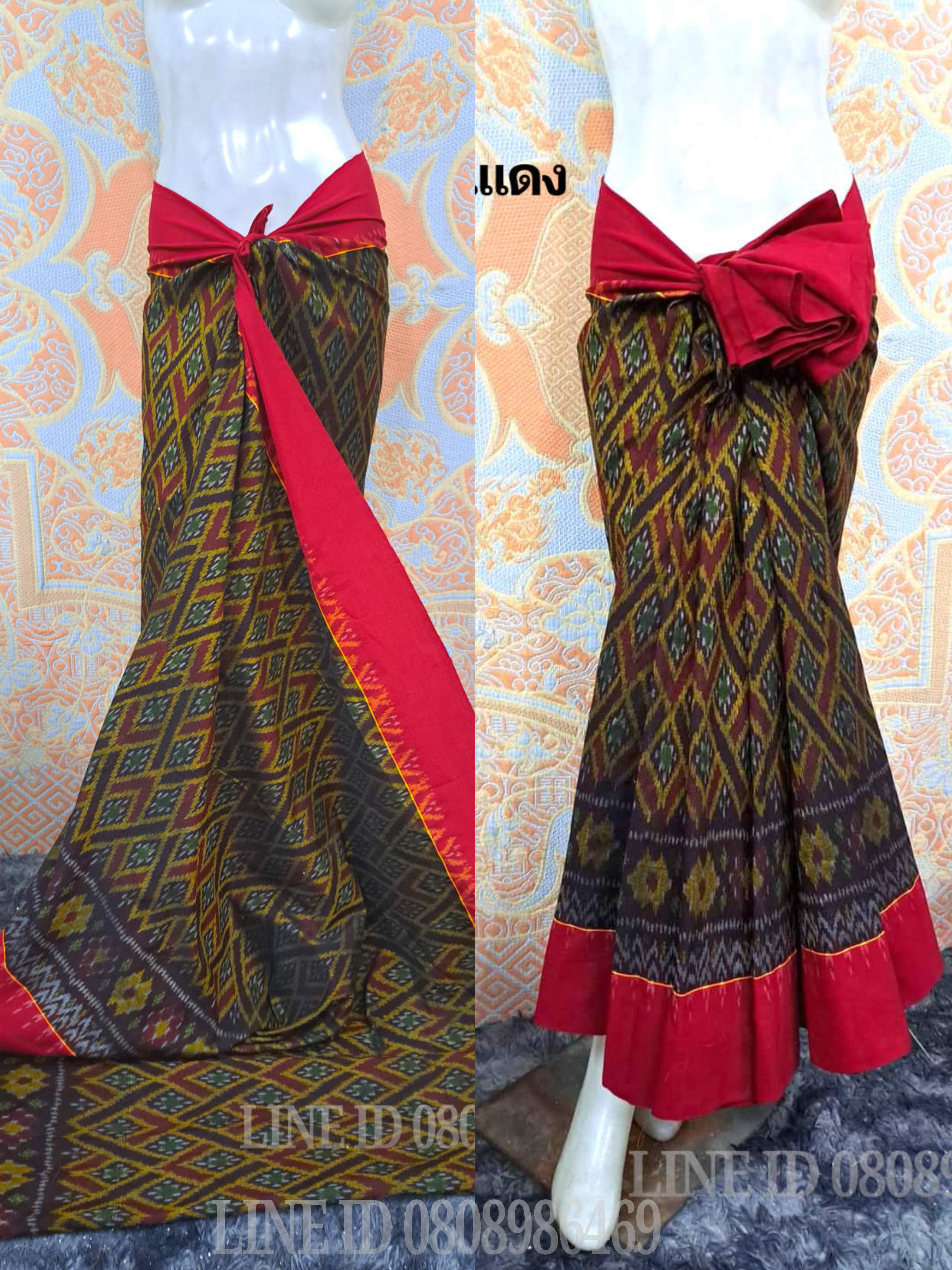 ผ้าซิ่นตีนแดง ผ้าฝ้ายตีนแดง ผ้าทอพื้นเมืองบุรีรัมย์ ลาย กำแพงโฮล ขนาด 2 เมตร
