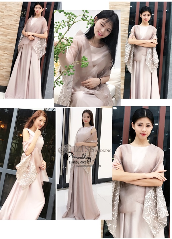 T003 **พรีออเดอร์ชุดราตรี+ผ้าคลุมไหล่**ชุดราตรียาวสีชมพูกลีบบัว พร้อมผ้าคลุมไหล่ปักลายหรู แขนกุด สวยงามหรูหราไฮโซมากๆ ค่ะ