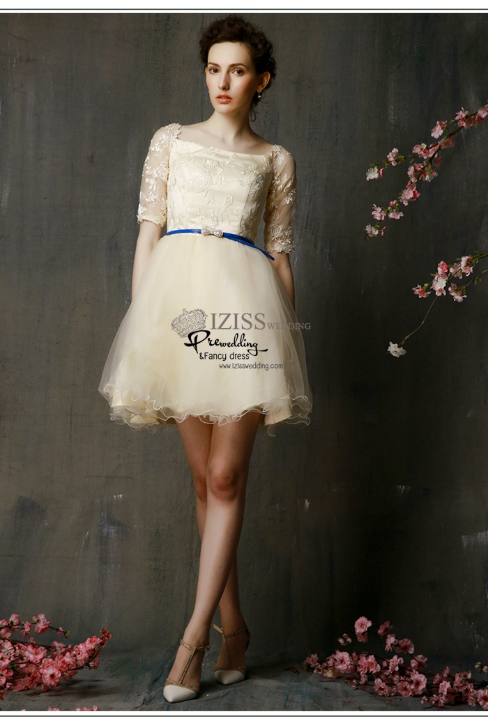 ฺBM0111 - พรีออเดอร์ ชุดเพื่อนเจ้าสาวราตรีสั้นสีครีม น่ารักมากๆค่ะ