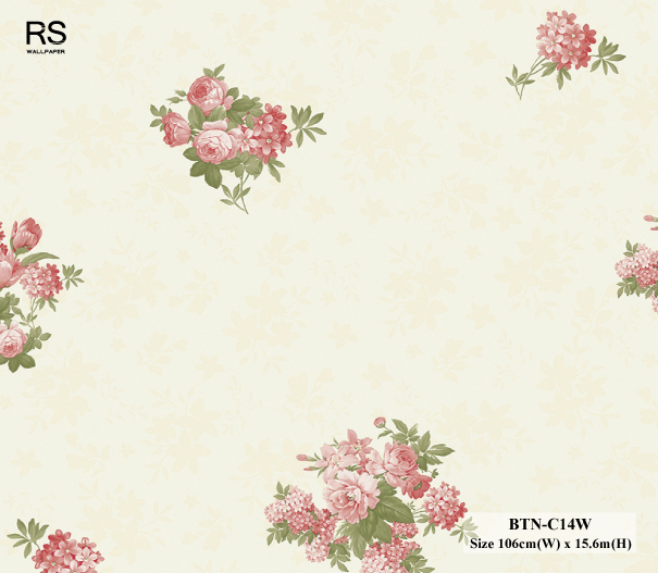 วอลเปเปอร์ลายดอกไม้ สีชมพูพื้นสีครีม BTN-C14W