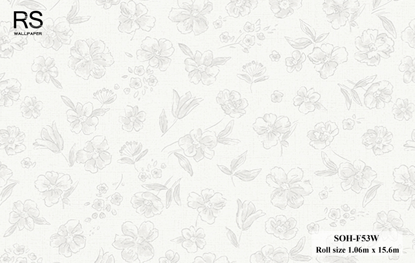 วอลเปเปอร์ ลายดอกไม้เล็กมินิมอลสีเทาอ่อนพื้นสีขาว SOH-F53W
