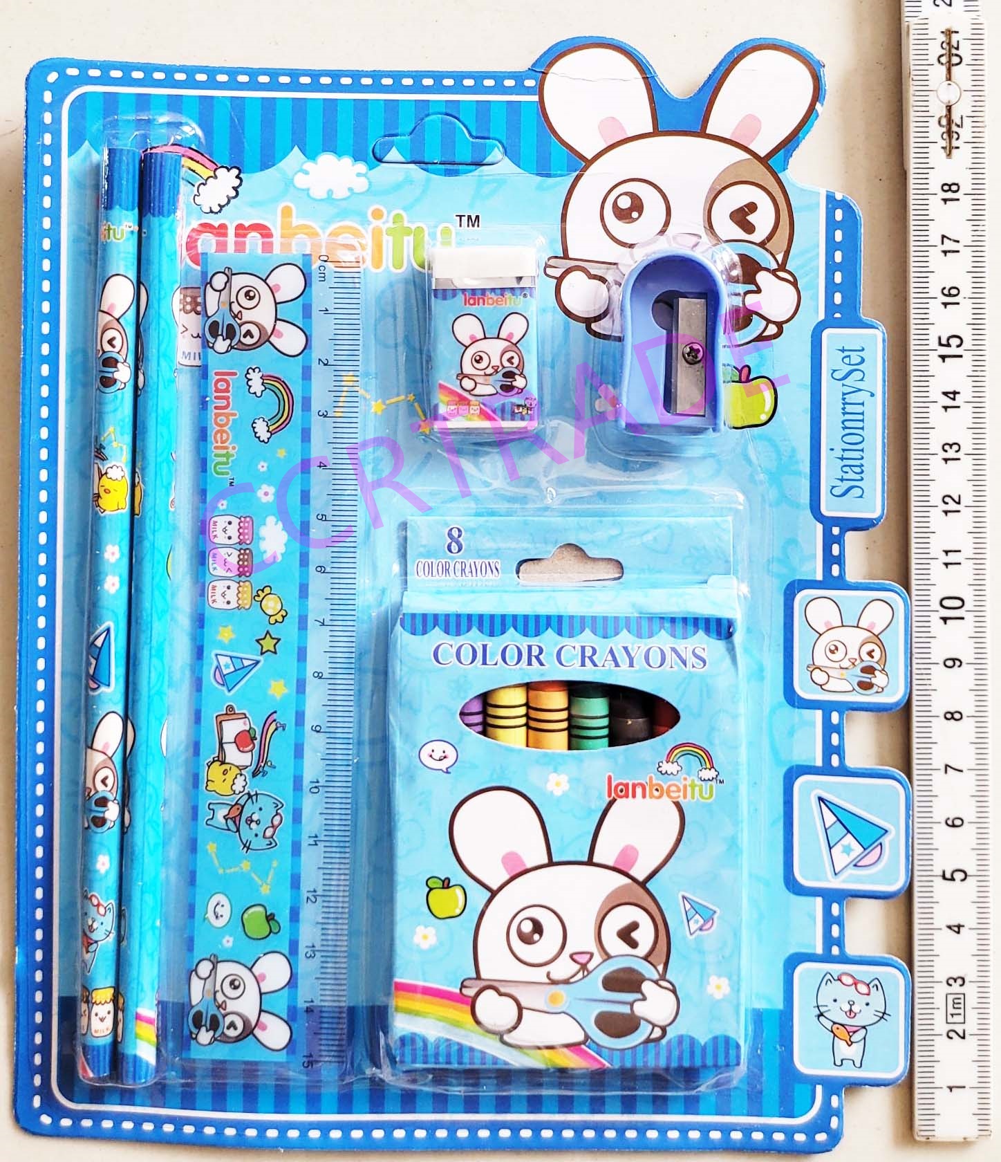 ชุดเครื่องเขียน+สีเทียนแผงการ์ตูน 21.5 ซม.