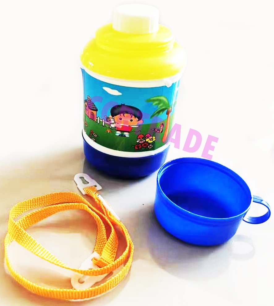 กระติกน้ำสีสด ฝาแก้วน้ำ+สายสะพาย 7x13 ซม.