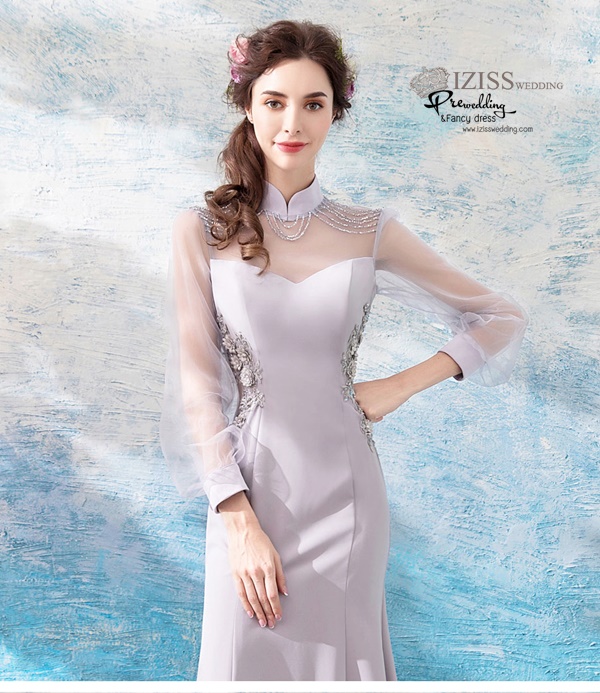 DL059 - **พรีออเดอร์** ชุดราตรี เดรสยาวออกงาน (Night party dresses) ชุดไปงานแต่งงานสวยๆ "ธีมสีเทาแต่งเพชร"