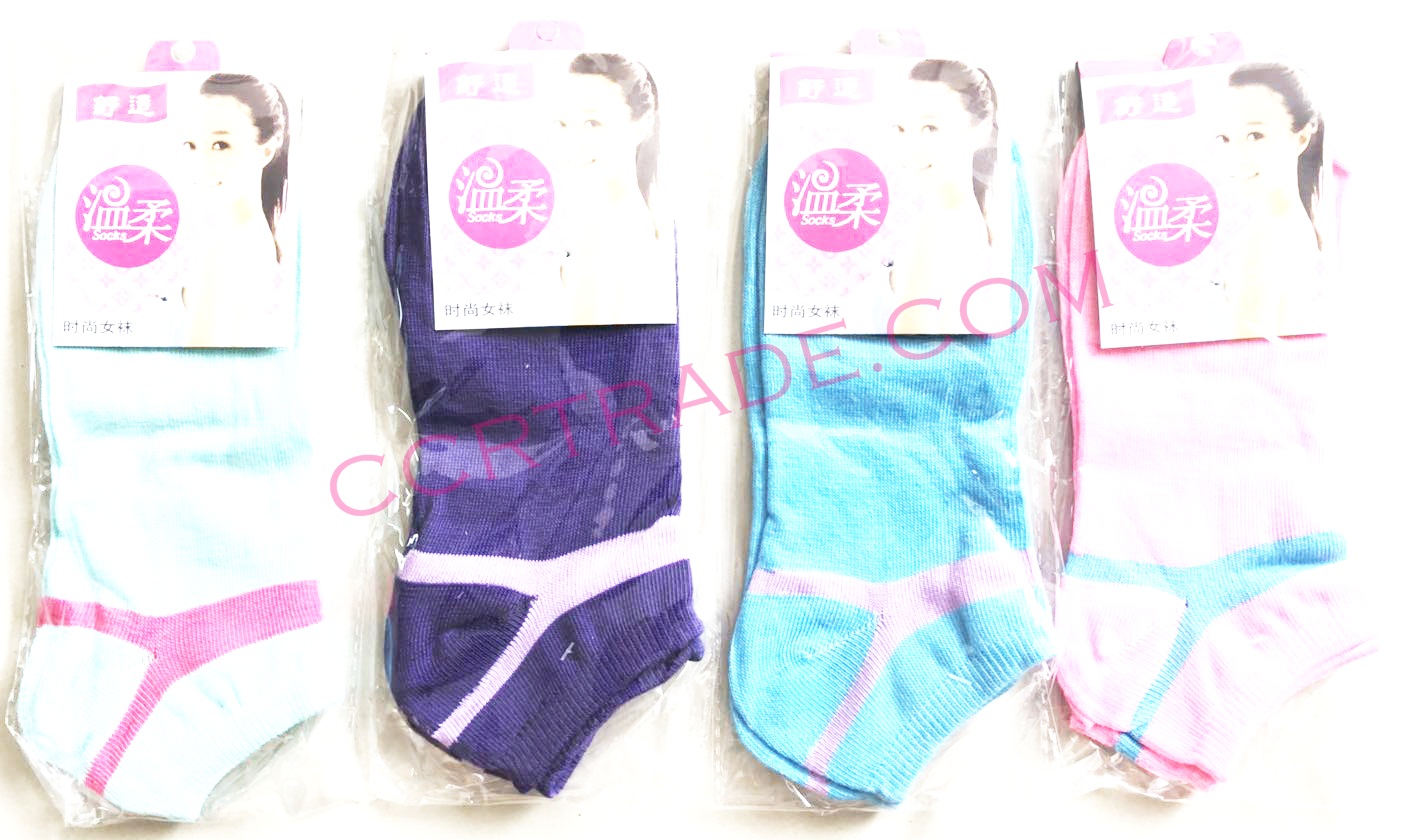 ถุงเท้าตาตุ่มแพ็ค สีพื้นคาดส้น Free size