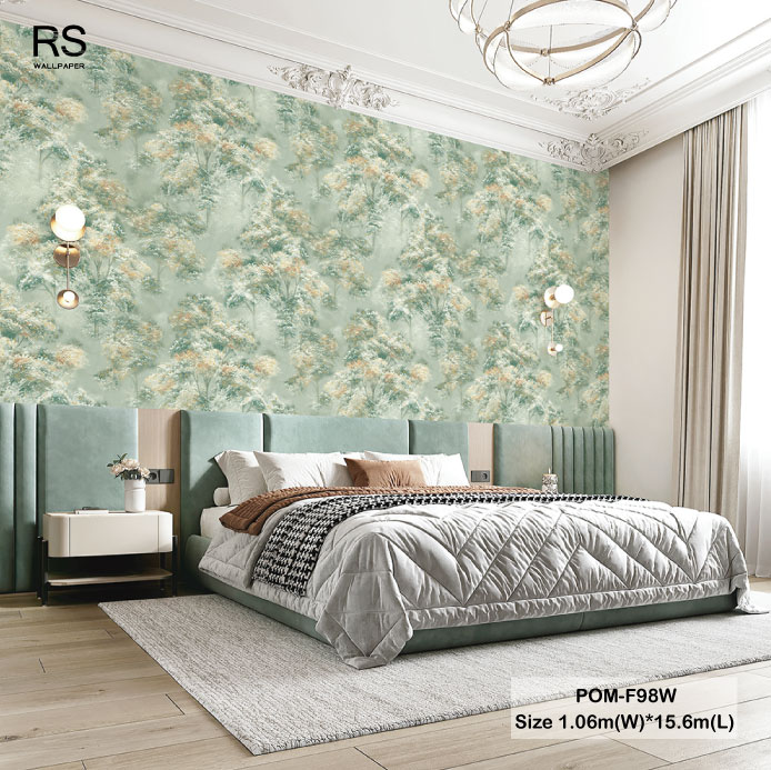 วอลเปเปอร์ลายดอกไม้สีเขียว POM-F98W