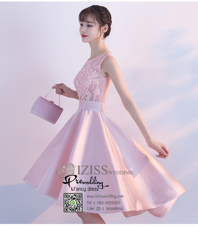 DS028 - **Pre order** ชุดราตรี เดรสสั้นออกงาน (short dresses) ชุดไปงานแต่งงานสวยๆ "ธีมชมพู"