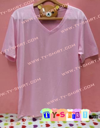 เสื้อยืดคอวีแขนสั้นสีชมพู เสื้อยืดเปล่า เสื้อคอวี