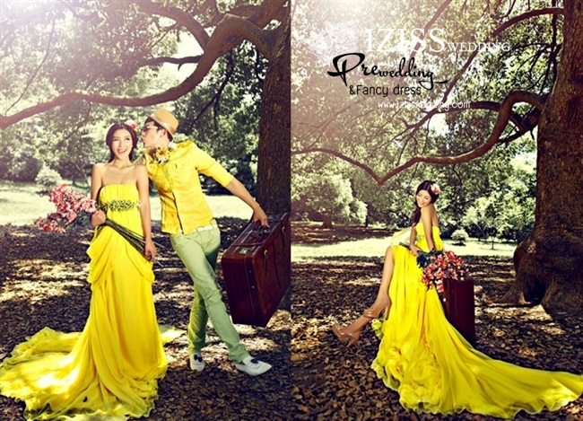 PW164 - Pre order ชุดคู่ถ่ายพรีเวดดิ้ง (prewedding dress) & ชุดแต่งงานแฟนซี (Fancy wedding dress)ชายหญิง "ธีมสีเหลือง"