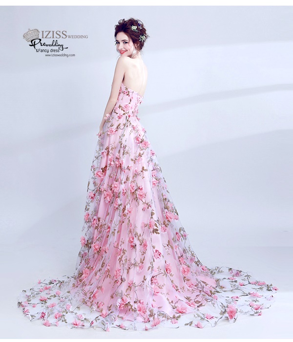 DL029 - **พรีออเดอร์** ชุดราตรี เดรสยาวออกงาน (Night party dresses) ชุดไปงานแต่งงานสวยๆ "ธีมสีชมพูแต่งดอก 3D"