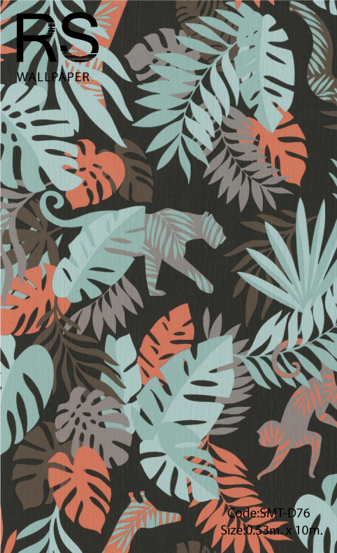 วอลเปเปอร์ลายใบไม้มีสัตว์อยู่ด้วย (Tropical style) SMT-D76