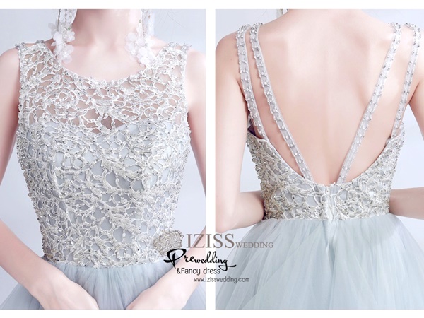 DL045 - **พรีออเดอร์** ชุดราตรี เดรสยาวออกงาน (Night party dresses) ชุดไปงานแต่งงานสวยๆ "ธีมสีเทาปักเพชร"