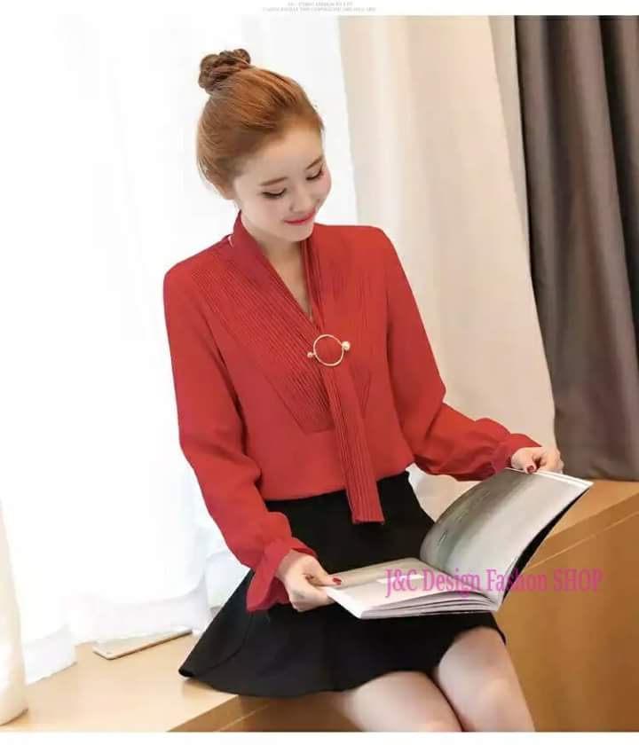 #เสื้อชีฟองสไตน์เกาหลีพร้อมส่ง #เสื้อชีฟองแต่งเกล็ดระบายด้านหน้า #เสื้อทำงานเกาหลี เสื้อสมัครงาน #ชุดสมัครงาน #เสื้อใส่กับผ้าถุง #เสื้อใส่กับผ้าซิ่น