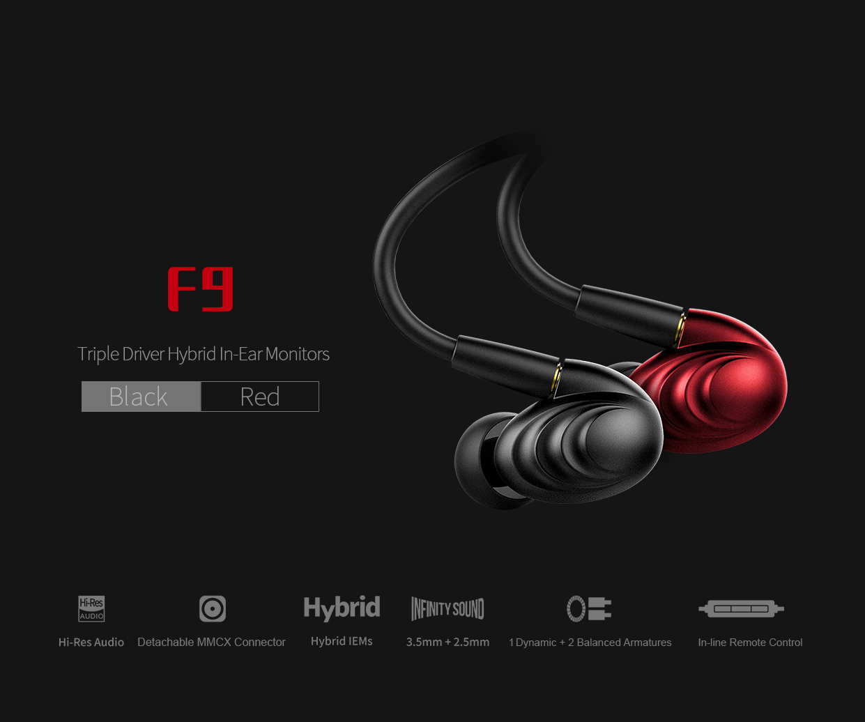 ขาย FiiO F9 หูฟัง3ไดร์เวอร์ (2BA+1Dynamic) ระดับ Hi-Res Audio ขั้ว MMCX ถอดสายได้