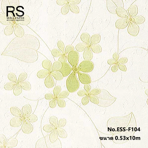 วอลเปเปอร์ลายดอกไม้สีเขียวอ่อน พื้นสีขาวนวล ESS-F104