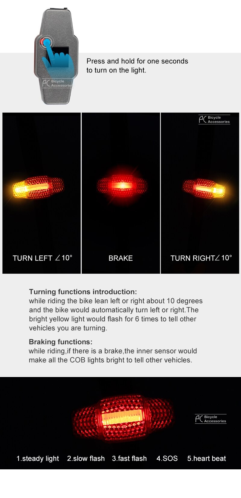 ไฟเลี้ยวไฟเบรคจักรยานแบบ AUTO ยี่ห้อ NQY รุ่น AQY-0101