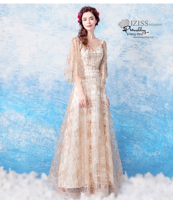 DL062 - **พรีออเดอร์** ชุดราตรี เดรสยาวออกงาน (Night party dresses) ชุดไปงานแต่งงานสวยๆ "ธีมสีทองแต่งกลิตเตอร์"