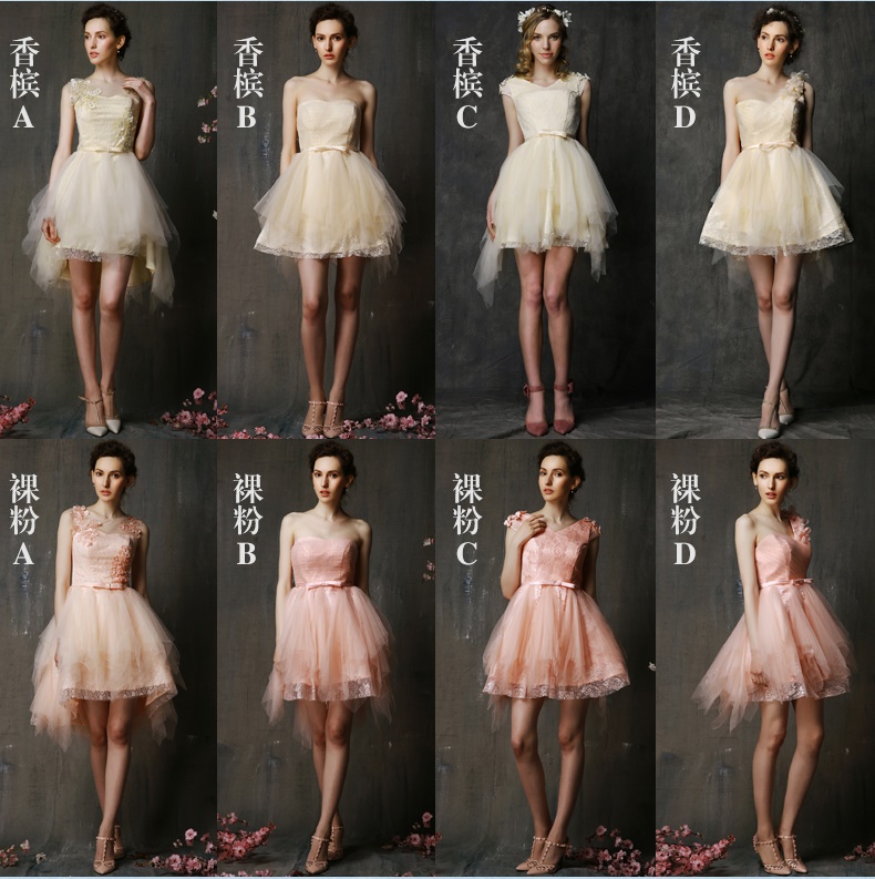 ฺBM0109 - พรีออเดอร์ ชุดเพื่อนเจ้าสาวราตรีสั้นสีครีมและสีโอโรส สวยมากๆค่ะ