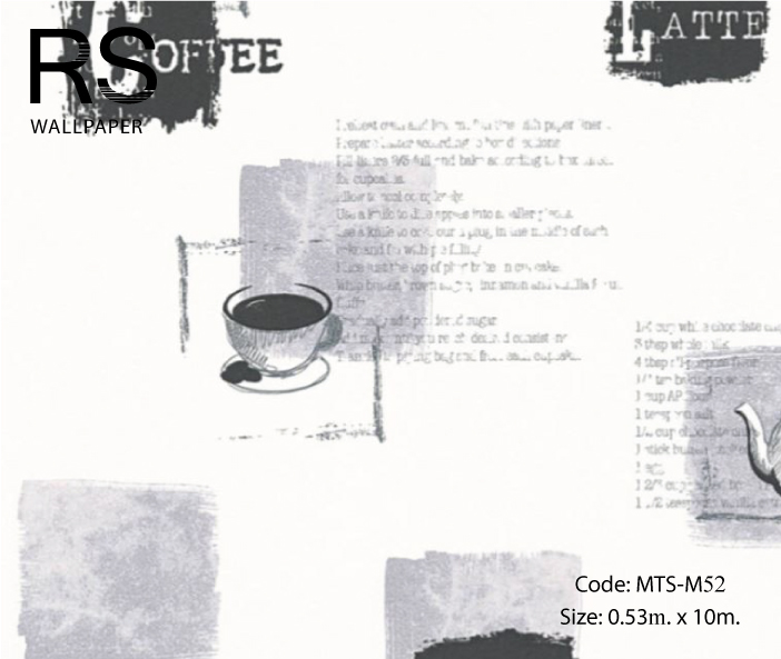 วอลเปเปอร์ลายตัวหนังสือมีถ้วยกาแฟ MTS-M52