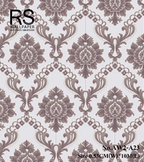 วอลเปเปอร์ ลายหลุยส์ คลาสสิค พื้นขาว ลายสีเทาม่วง มีกลิเตอร์ วิ้งๆ AW2-A23