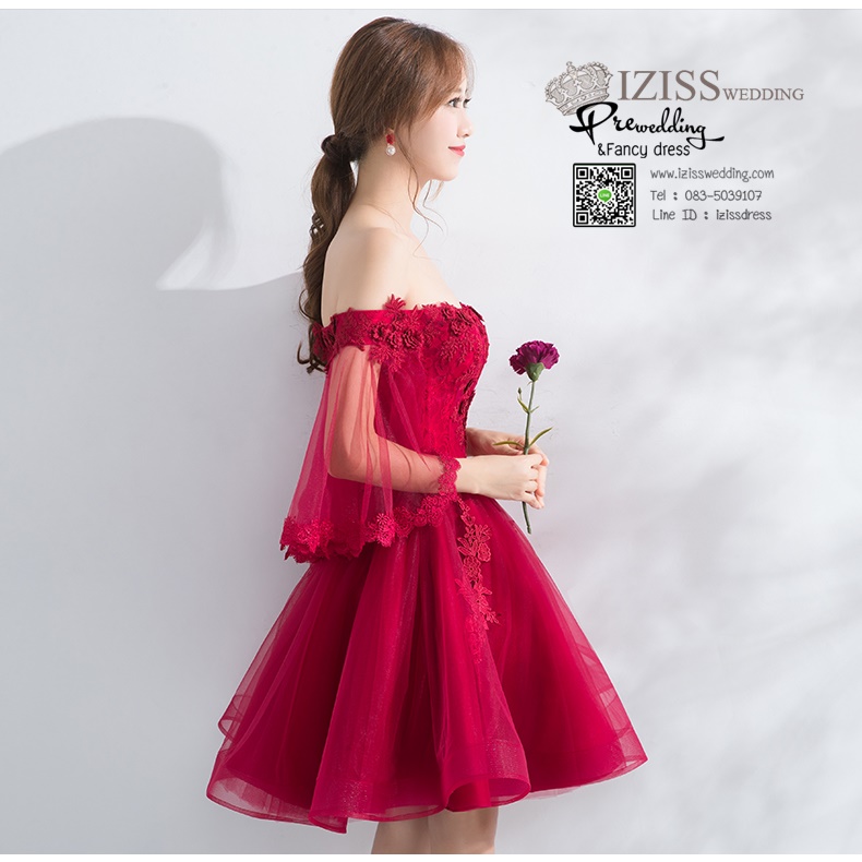 DS029 - **Pre order** ชุดราตรี เดรสสั้นออกงาน (short dresses) ชุดไปงานแต่งงานสวยๆ "ธีมแดง"