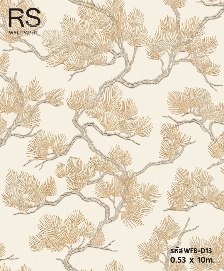 วอลเปเปอร์แท็กเจอร์ผ้าไหมทอ ลายใบไม้สีครีม พื้นสีครีม (Tropical Style) WFB-D13